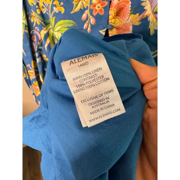 ALEMAIS June Floral Linen Mini Dress size US 10 - Picture 5 of 6